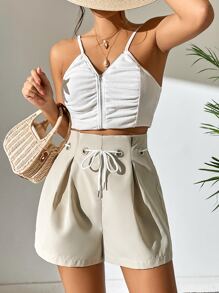 SHEIN Essnce Shorts de cintura con cordón con fruncido - Albaricoque - Ver 6