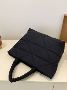 Quilted Detail Top Handle Bag - Black - View 2