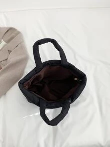 Quilted Detail Top Handle Bag - Black - View 8