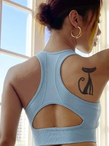 SHEIN Daily&Casual Cut Out Racer Back Sports Bra - Baby Blue - View 4