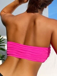 Ruched Bandeau Bikini Top - Hot Pink - View 2