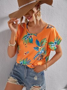 SHEIN VCAY 熱帶圖案蝙蝠袖襯衫 - 彩色 - 查看 5