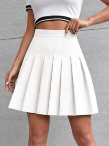 SHEIN Unity Zip Side Pleated Skirt - White - View 5
