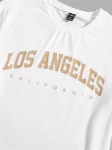 Manfinity VCAY Men Letter Graphic Tee & Joggers - Khaki - View 3