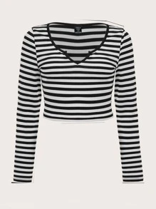 SHEIN EZwear Camiseta con estampado de rayas - Blanco y Negro - Ver 1