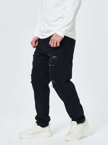 Hombres Jeans de pierna recta algodón desgarro crudo