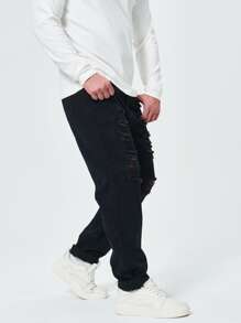 Hombres Jeans de pierna recta algodón desgarro crudo