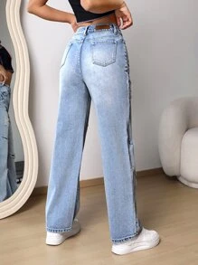 SHEIN PETITE Jeans de pierna recta desgarro