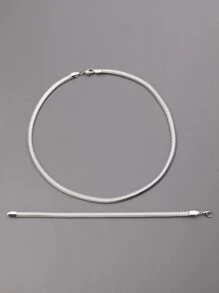 1set Large Size Colorfast & New Style Flat Snake Chain Necklace And Bracelet Set - Silver - View 2
