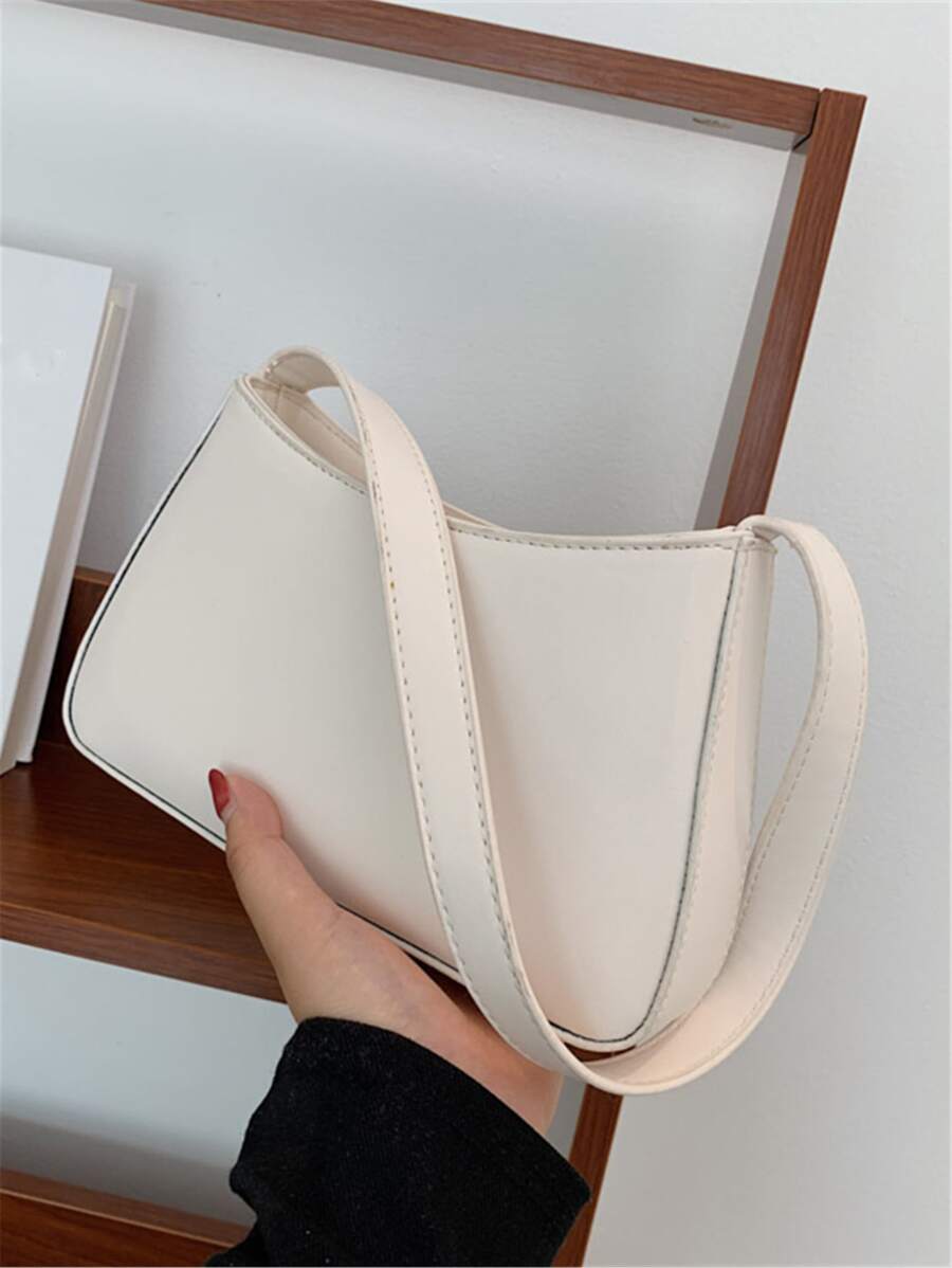 纯色简约单肩法棍包适合日常通勤母亲节礼物送给妈妈适合女孩、女士、大学生、新人、白领适合秋冬必备、新年装扮、工作、办公室、通勤、秋冬、户外 - 白色 - 查看 1