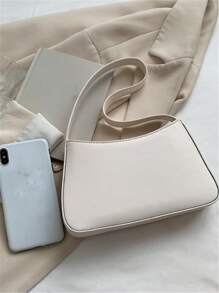 纯色简约单肩法棍包适合日常通勤母亲节礼物送给妈妈适合女孩、女士、大学生、新人、白领适合秋冬必备、新年装扮、工作、办公室、通勤、秋冬、户外 - 白色 - 查看 3