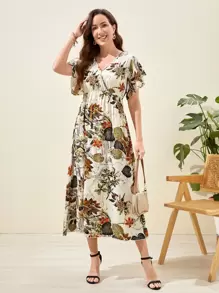 EMERY ROSE 熱帶圖案蝴蝶袖洋裝 - 彩色 - 查看 1