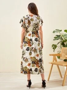 EMERY ROSE 熱帶圖案蝴蝶袖洋裝 - 彩色 - 查看 2
