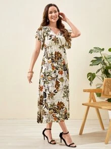 EMERY ROSE 熱帶圖案蝴蝶袖洋裝 - 彩色 - 查看 3