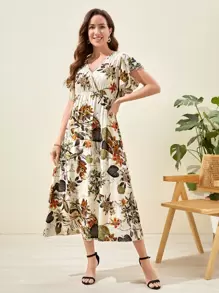 EMERY ROSE 熱帶圖案蝴蝶袖洋裝 - 彩色 - 查看 6