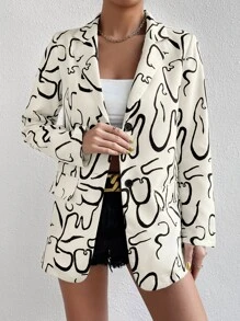 SHEIN Privé 滿版印花西裝領西裝外套