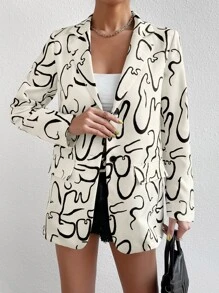 SHEIN Privé 滿版印花西裝領西裝外套