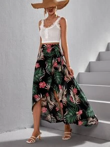 SHEIN VCAY Tropical Print Wrap Hem Skirt - Multicolor - View 6