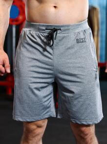 Manfinity Sport Corelite Men Letter Graphic Drawstring Waist Sports Shorts, Grey Shorts Jogger Shorts - Grey - View 4