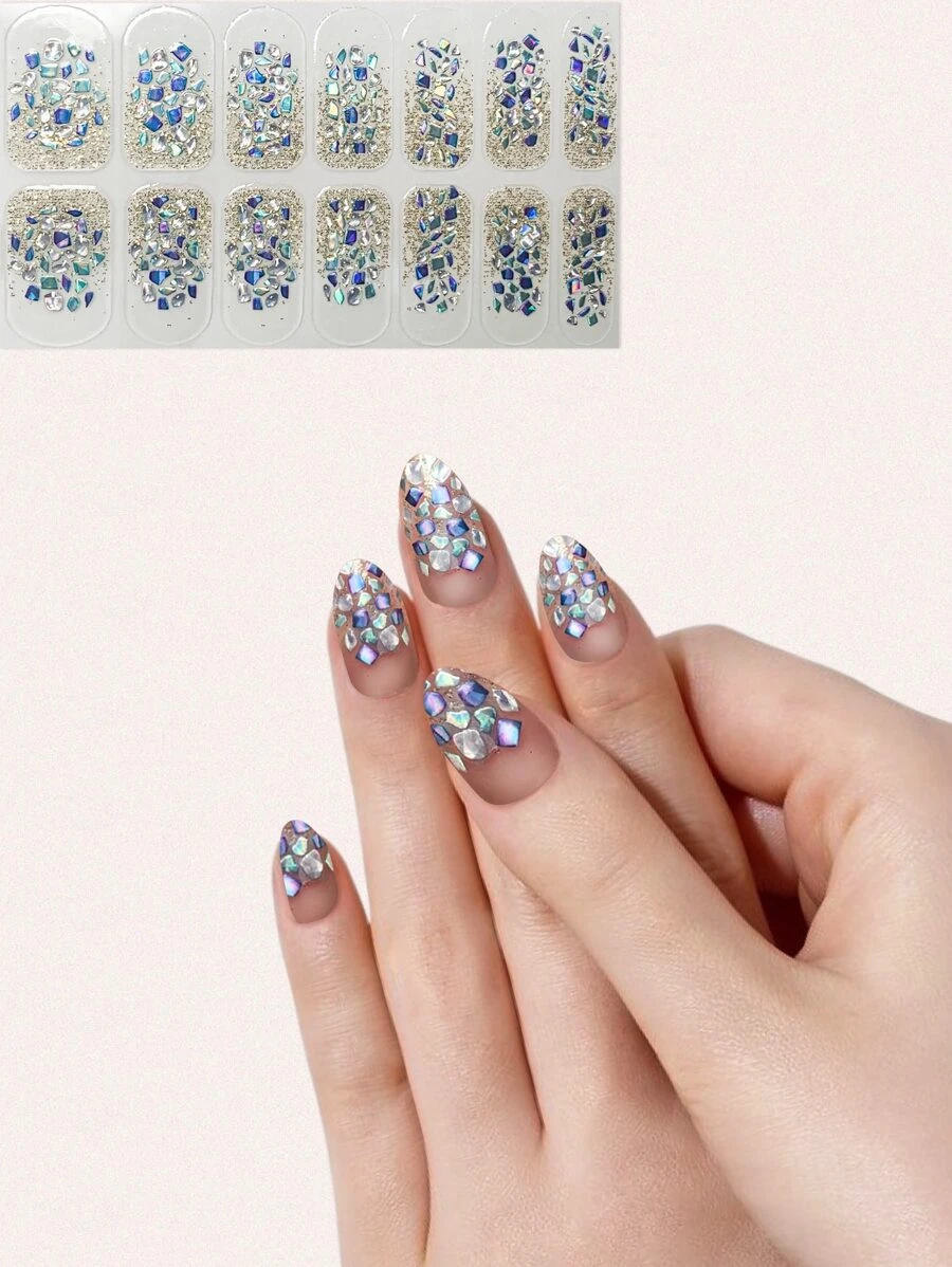 1 tấm Nhãn dán nghệ thuật móng tay lấp lánh & 1 cái dũa móng tay Nhãn dán móng tay DIY - Nhiều màu - Xem 1