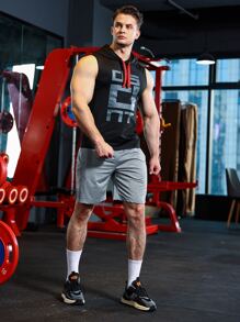 Manfinity Sport Corelite Men Letter Graphic Drawstring Waist Sports Shorts, Grey Shorts Jogger Shorts - Grey - View 5