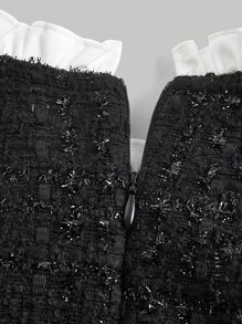 SHEIN MOD Nút viền trang trí nơ phía trước Đầm đen - màu đen - Xem 4