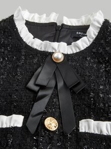 SHEIN MOD Nút viền trang trí nơ phía trước Đầm đen - màu đen - Xem 3