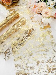 1 Đồ Trang Trí Bàn Cho Bữa Tiệc, Người Chạy Bàn Bằng Vàng, Lá Kim Loại Lấp Lánh Kim Loại Màu Vàng Lưới Mỏng Người Chạy Bàn Cuộn, Trang Trí Bàn Bằng Vàng Cho Tiệc Sự Kiện, Đám Cưới, Tiệc Sinh Nhật, Người Chạy Năm Mới - Vàng - Xem 1