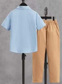 SHEIN Boys Bow Front Shirt & Trousers - Multicolor - View 2