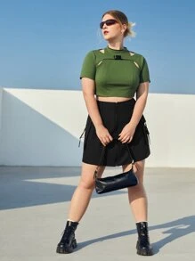 SHEIN EZwear 大碼側翻蓋口袋工裝裙