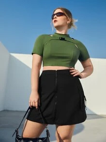 SHEIN EZwear 大碼側翻蓋口袋工裝裙