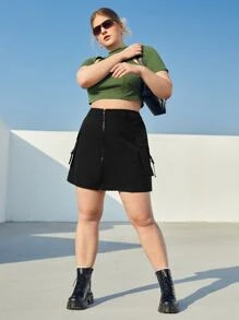 SHEIN EZwear 大碼側翻蓋口袋工裝裙