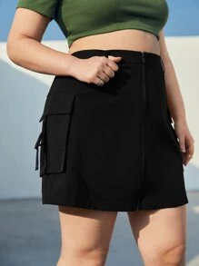 SHEIN EZwear 大碼側翻蓋口袋工裝裙