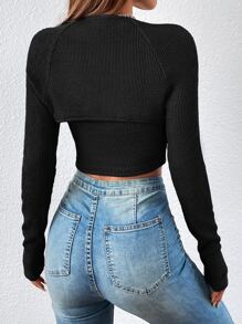 SHEIN EZwear Letter Patched Detail Tube Top & Bolero - Black - View 2