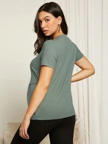 SHEIN Maternity Solid Nursing Detail Tee - Army Green - View 2
