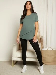 SHEIN Maternity Solid Nursing Detail Tee - Army Green - View 6