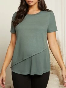 SHEIN Maternity Solid Nursing Detail Tee - Army Green - View 4