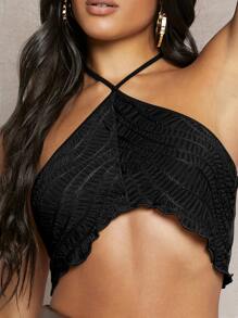 SHEIN BAE Top halter crop de espalda abierta con cordón - Negro - Ver 3