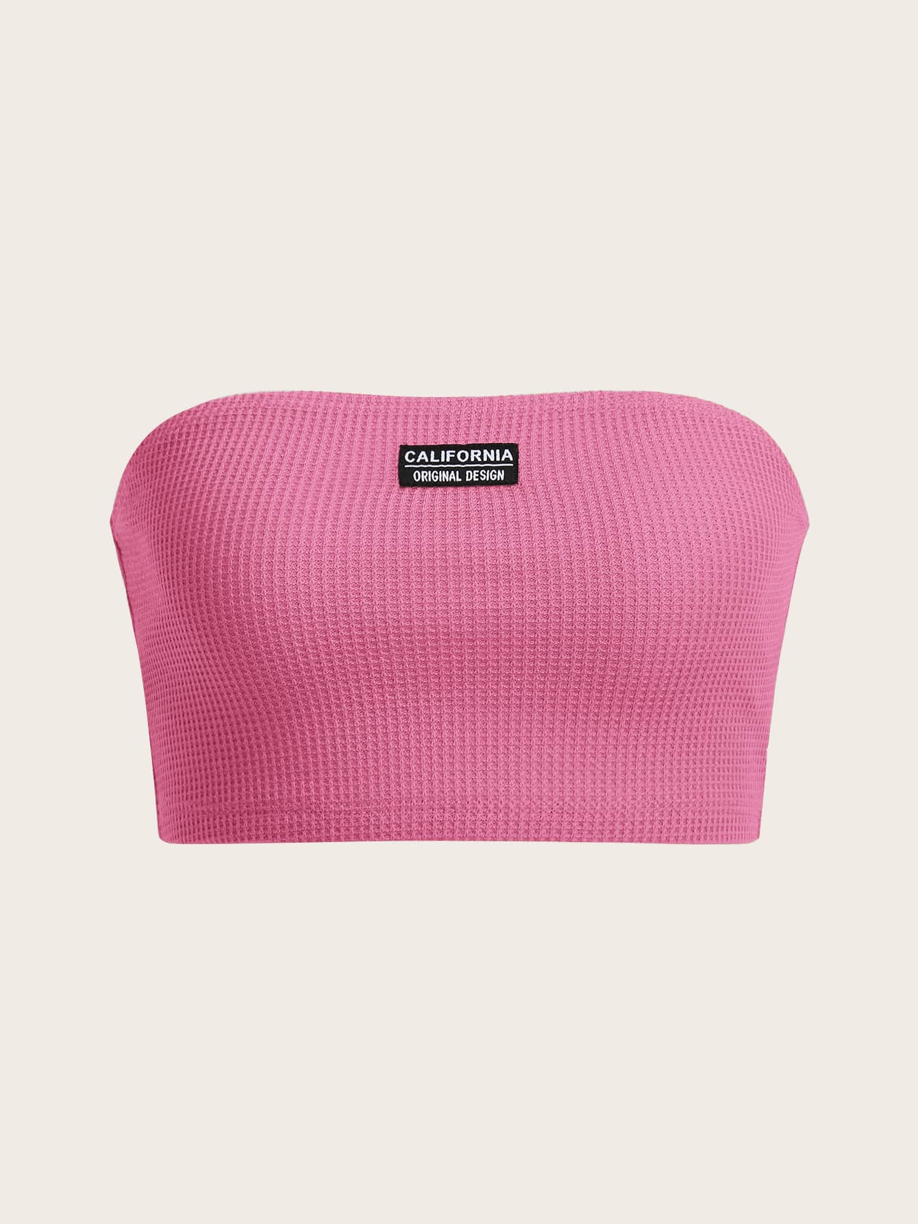 SHEIN EZwear 字母貼布華夫格編織抹胸上衣 - 粉色 - 查看 1