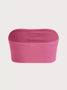 SHEIN EZwear 字母貼布華夫格編織抹胸上衣 - 粉色 - 查看 2