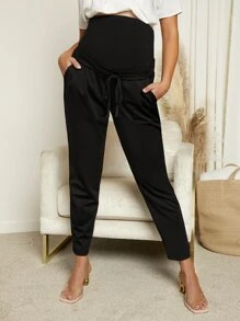SHEIN Maternity Adjustable Waist Trousers - Black - View 4