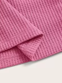 SHEIN EZwear 字母貼布華夫格編織抹胸上衣 - 粉色 - 查看 4