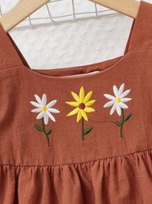 SHEIN Áo sơ mi bé gái Thêu Viên lá sen Hoa Dễ thương - màu nâu - Xem 3