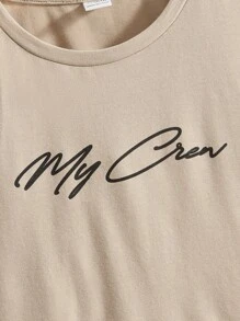 SHEIN Boys Letter Graphic Tee & Shorts - Khaki - View 3