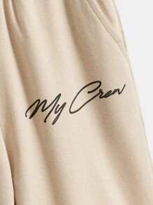 SHEIN Boys Letter Graphic Tee & Shorts - Khaki - View 4