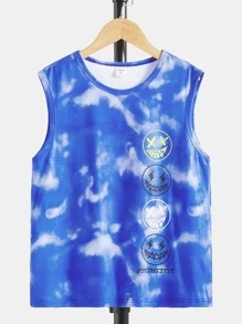 SHEIN 男孩卡通圖案紮染背心上衣