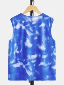 SHEIN 男孩卡通圖案紮染背心上衣