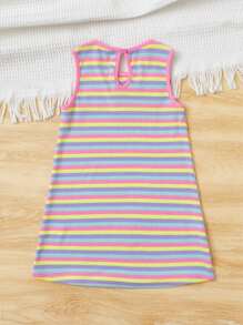 SHEIN Đầm bé gái Tương phản ren Nút phía trước Sọc Dễ thương - Nhiều màu - Xem 2
