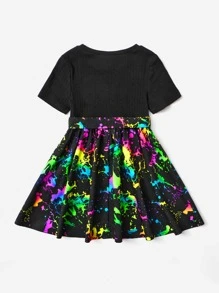 SHEIN Toddler Girls Splash Ink Print Belted Dress - Multicolor - View 2
