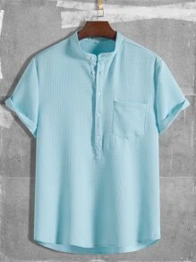 Manfinity 男士半排扣補丁貼口袋襯衫 - 淺藍色 - 查看 1
